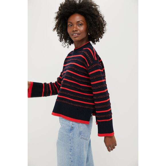 TUCKERNUCK Navy and Red Pointelle Stripe Maxine Sweater Size L NWT - Picture 6 of 7